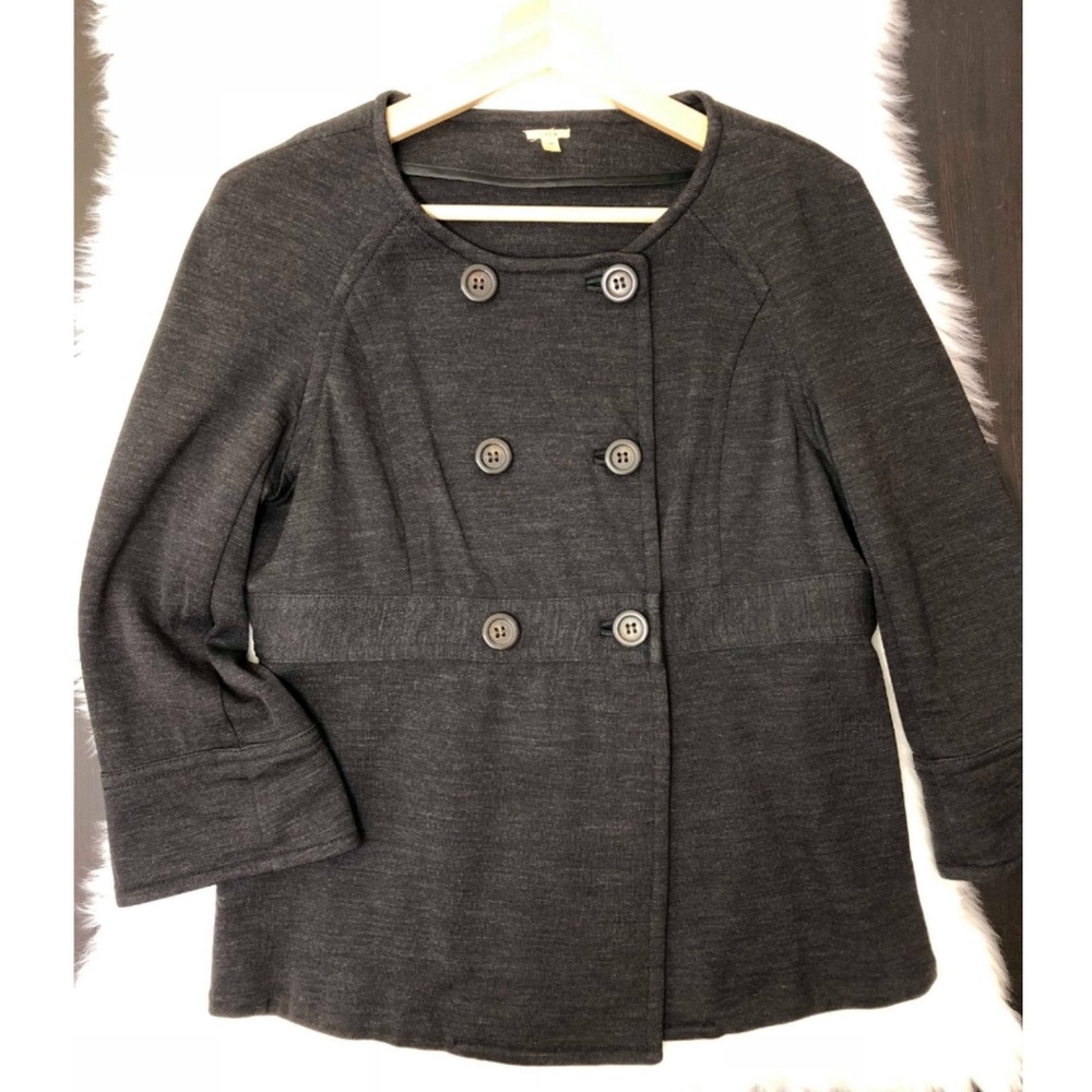 Vtg J.Crew Women black Sweater Blazer Double-breasted Jacket Shirt Top crew neck